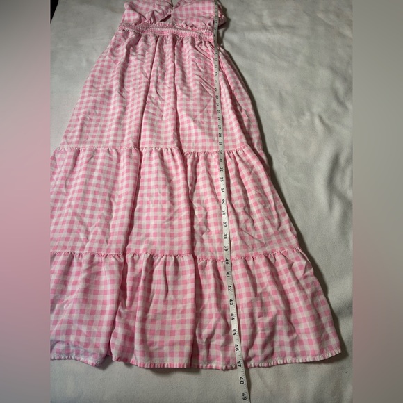 Zesica Summer Crossover Halter Neck Plaid Smock Cutout Backless Flowy Maxi Dress - Picture 11 of 12